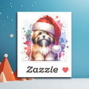 Adesivo Cachorro de Lhasa Apso no Natal