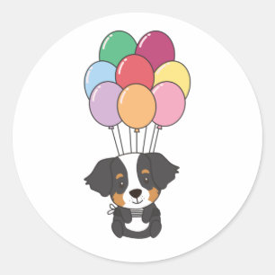 Adesivo Cachorro de Montanha Bernês Voa Com Balões Colorid