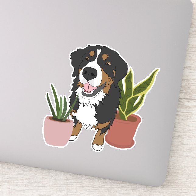 Adesivo Cachorro De Montanha Bernese E Plantas (Detalhe)