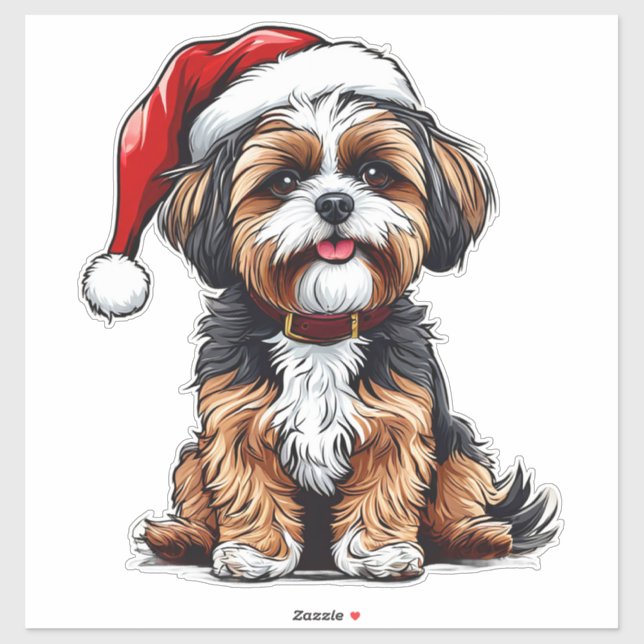 Adesivo Cachorro de Natal Adorável (Folha)