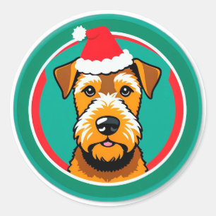 Adesivo Cachorro de Natal Adorável Com Chapéu de Papai Noe