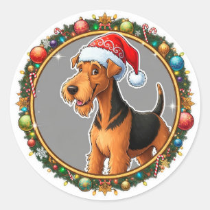 Adesivo Cachorro de Natal Adorável Com Chapéu de Papai Noe