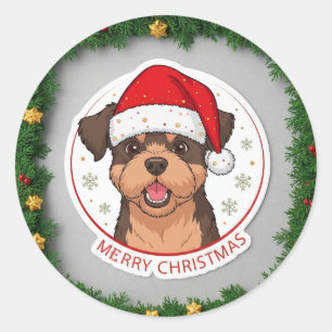 Adesivo Cachorro de Natal Adorável Com Chapéu de Papai Noe