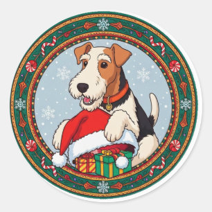 Adesivo Cachorro de Natal Adorável Com Chapéu de Papai Noe