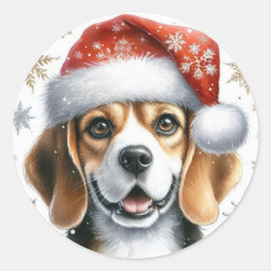 Adesivo Cachorro de Natal Bonito Beagle Chapéu do Papai No