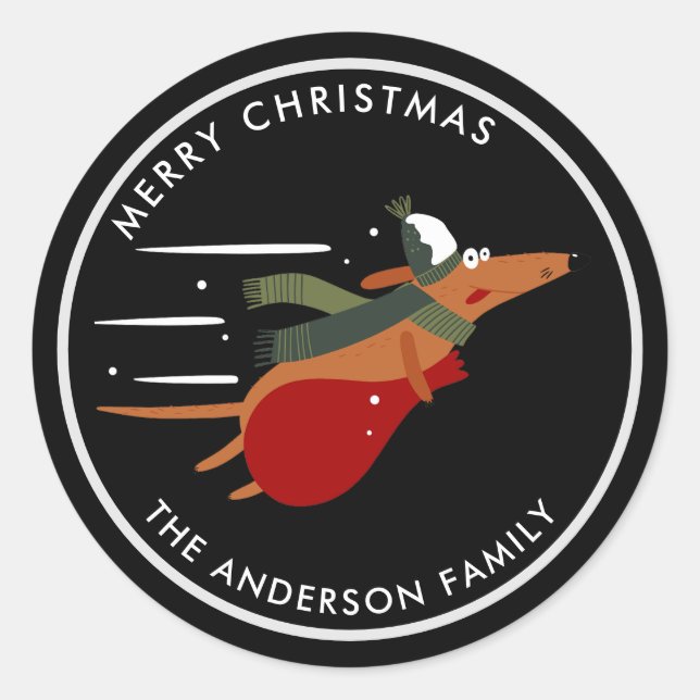 Adesivo Cachorro de Natal Cachorro Personalizável Preto (Frente)