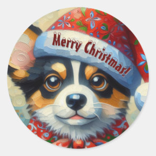 Adesivo Cachorro de Natal Cachorro Puppy com Santa Hat