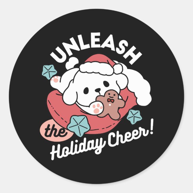 Adesivo Cachorro de Natal em Santa Hat - Feriado Cheque pa (Frente)