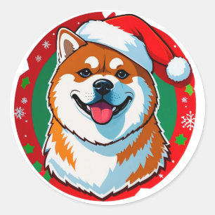 Adesivo Cachorro de Natal Fofo Círculo de Natal Festivo