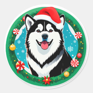 Adesivo Cachorro de Natal Fofo Círculo de Natal Festivo