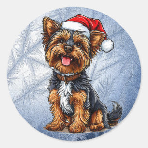 Adesivo Cachorro de Natal Fofo Usando um Chapéu de Papai N