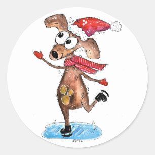 Adesivo Cachorro de Natal Whimsso em Skates de gelo