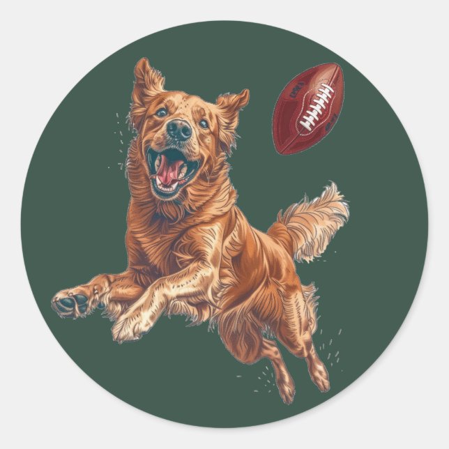 Adesivo Cachorro de Ouro Bonito Jogando Futebol (Frente)