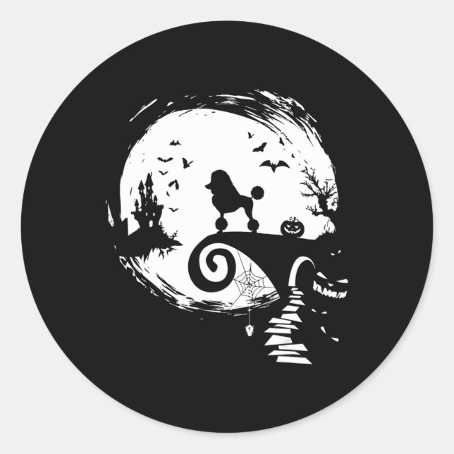 Adesivo Cachorro De Poodle E Cachorro De Lua No Halloween  (Frente)