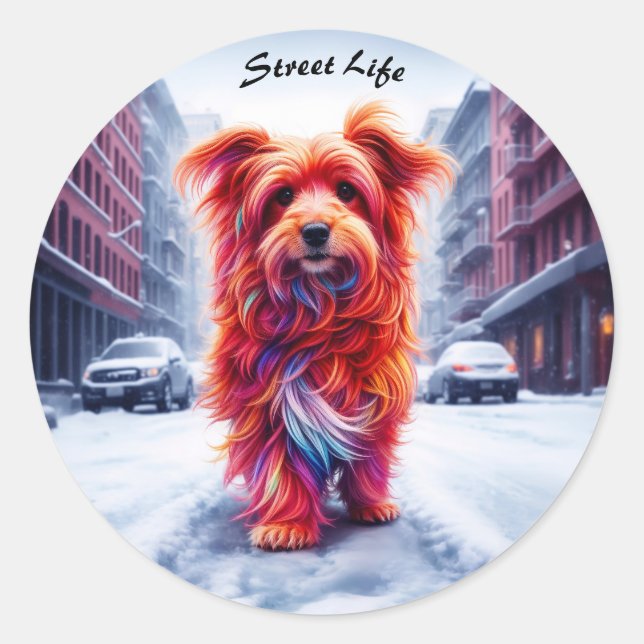 Adesivo Cachorro de rua adorável em uma paisagem gelada na (Frente)