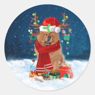 Adesivo Cachorro de Vaca na Neve com presentes de Natal 
