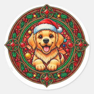 Adesivo Cachorro Desenho Animado com Chapéu de Papai Noel