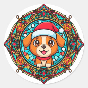 Adesivo Cachorro Desenho Animado com Chapéu de Papai Noel