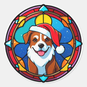 Adesivo Cachorro Desenho Animado com Chapéu de Papai Noel