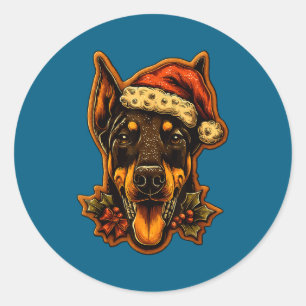 Adesivo Cachorro Doberman De Natal Com Chapéu De Papai Noe