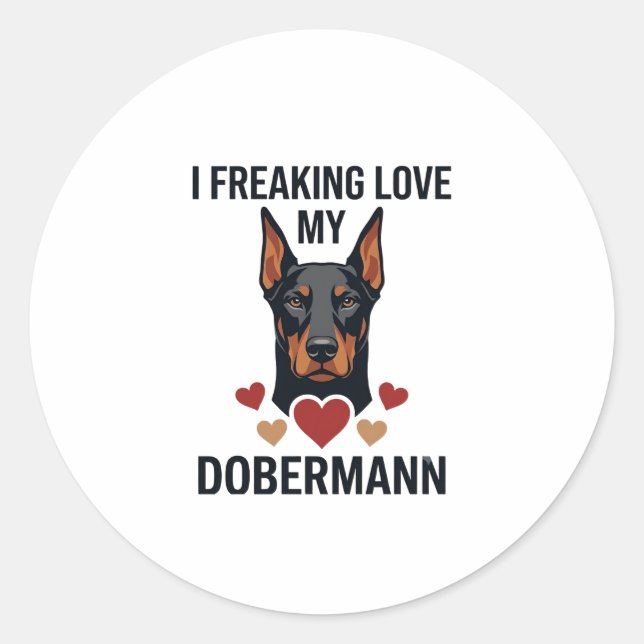 Adesivo Cachorro Dobermann Amando Doidamente Corações Verm (Frente)