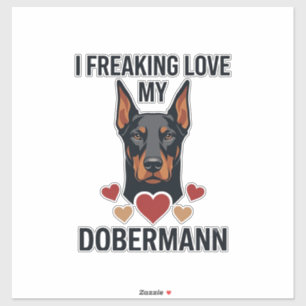 Adesivo Cachorro Dobermann Amando Loucamente Corações Verm