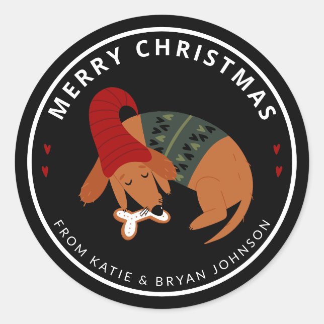 Adesivo Cachorro Dormindo Bonito de Natal Personalizável (Frente)