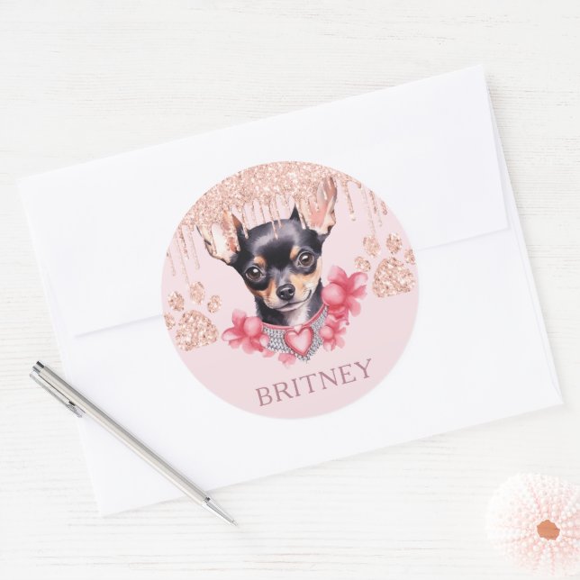 Adesivo Cachorro Elegante Personalizado de Chihuahua com G (Envelope)