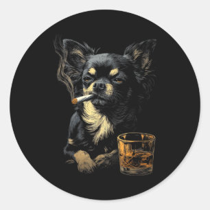 Adesivo Cachorro engraçado amante de uísque fumando cigarr
