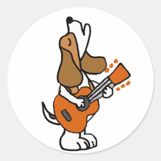 Adesivo Cachorro Engraçado Cantando e Tocando Violão