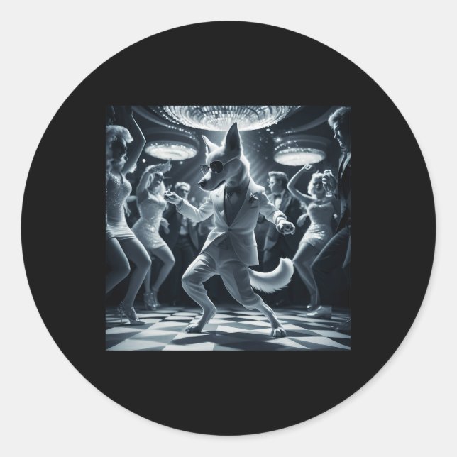 Adesivo Cachorro Engraçado Dança de Disco Teto (Frente)