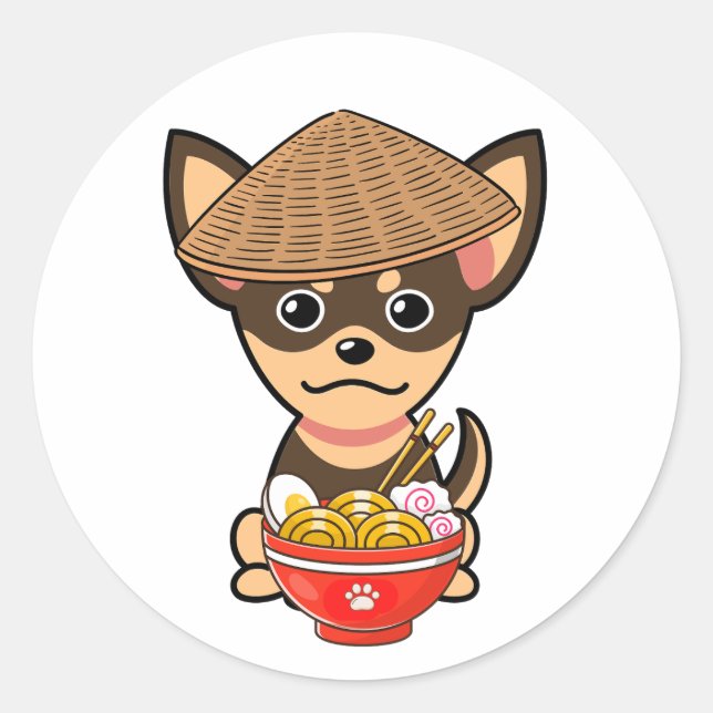 Adesivo Cachorro engraçado está comendo macarrão (Frente)