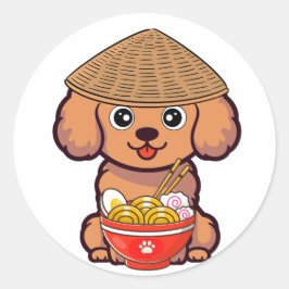 Adesivo Cachorro engraçado está comendo macarrão