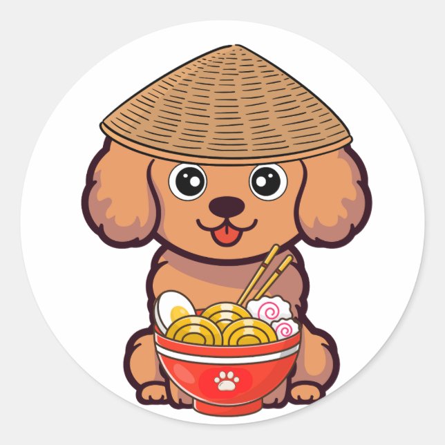 Adesivo Cachorro engraçado está comendo macarrão (Frente)