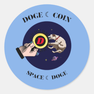 Adesivo Cachorro Engraçado pega dogecoina no espaço 