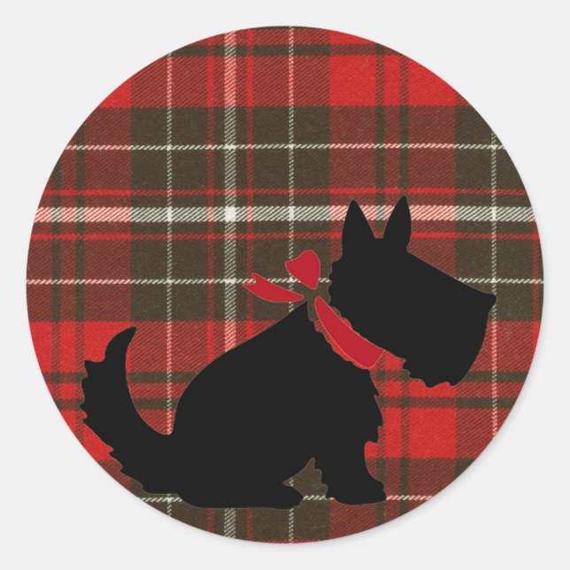Adesivo Cachorro escocês bonito e tartan vermelho (Frente)