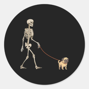 Adesivo Cachorro Esqueleto Pug Engraçado Andando no Hallow