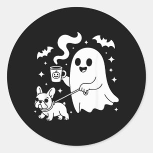 Adesivo Cachorro Fantasma Bulldogue Francês Café Halloween