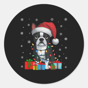 Adesivo Cachorro Feio Xmas Luzes Santa Hat Boston Terrier