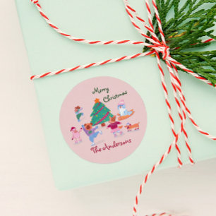 Adesivo Cachorro Feliz De Natal Nome De Pincel Rosa