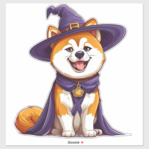Adesivo Cachorro Feliz Usando um Chapéu de Bruxa