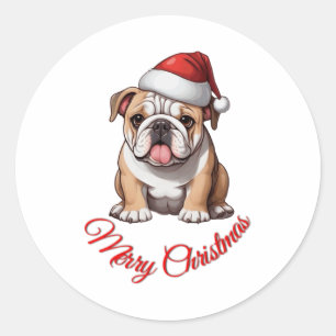 Adesivo Cachorro Festivo Camisa-T Clássica de Natal Feliz