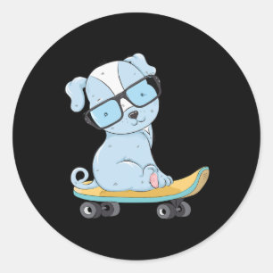 Adesivo Cachorro filhote de skate patinação engraçado cach