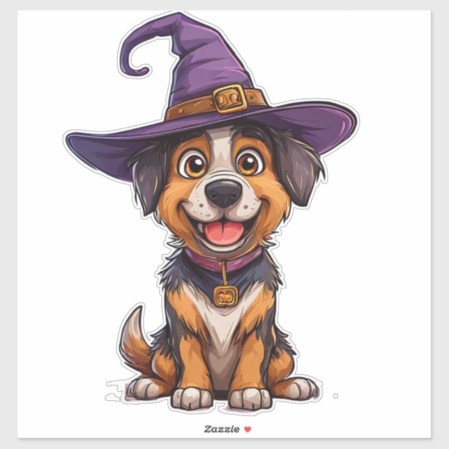 Adesivo Cachorro Fofo Chapéu de Bruxo Roxo Presente de Hal (Folha)