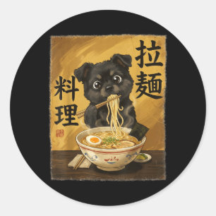 Adesivo Cachorro Fofo Comendo Macarrão Ramen Engraçado Jap