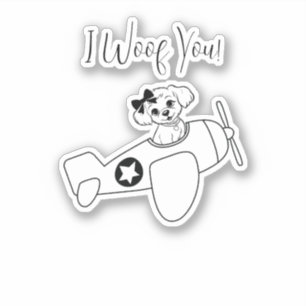 Adesivo Cachorro Fofo em Avião,Arte Linear,Simples, Minima