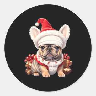 Adesivo Cachorro francês bonitinho chapéu de Papai Noel Ca