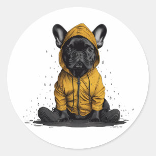 Adesivo Cachorro francês bonito Vestindo capa-de-chuva