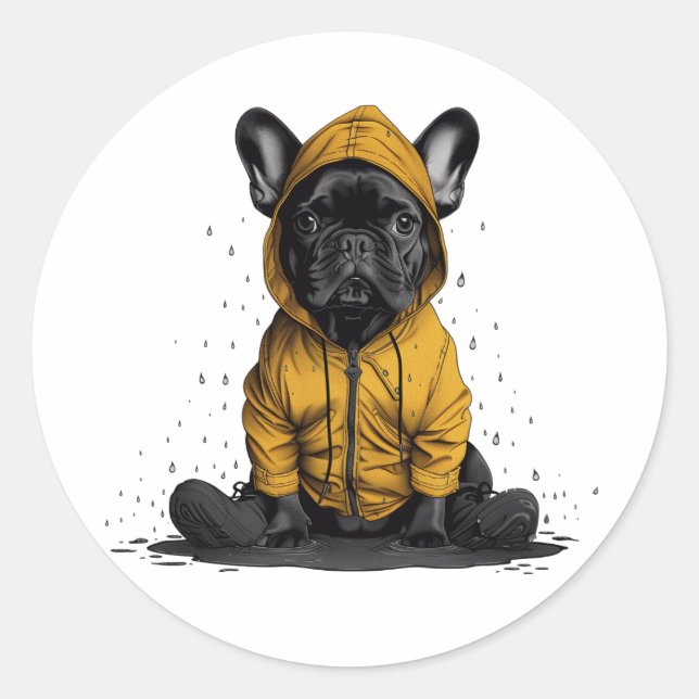 Adesivo Cachorro francês bonito Vestindo capa-de-chuva (Frente)