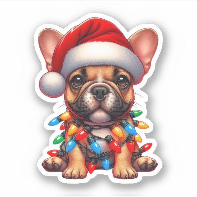 Adesivo Cachorro francês de Natal bonito (Frente)
